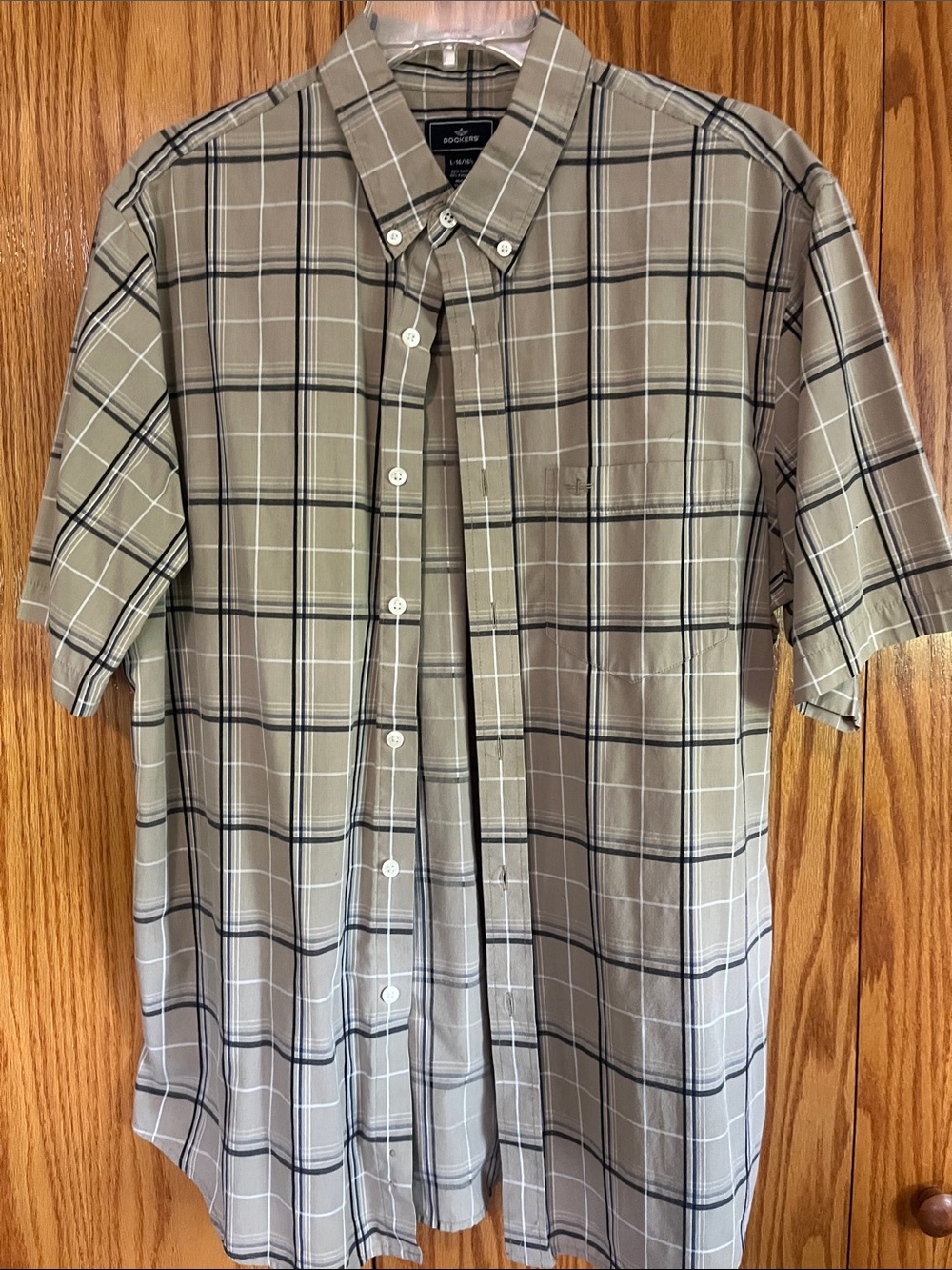 Dockers Men's Short Sleeve Plaid Button-Down Shirt - Taupe and Black Trim